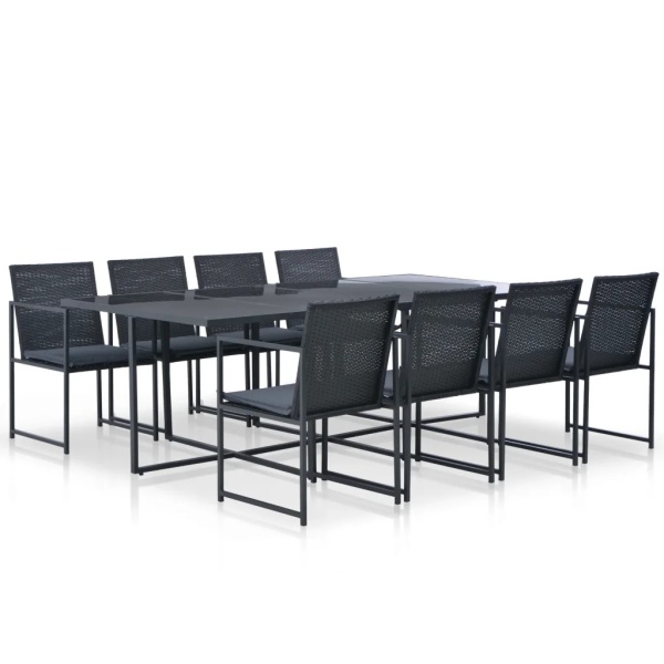 Set Mobilier De Exterior Cu Perne 9 Piese Negru Poliratan 44445